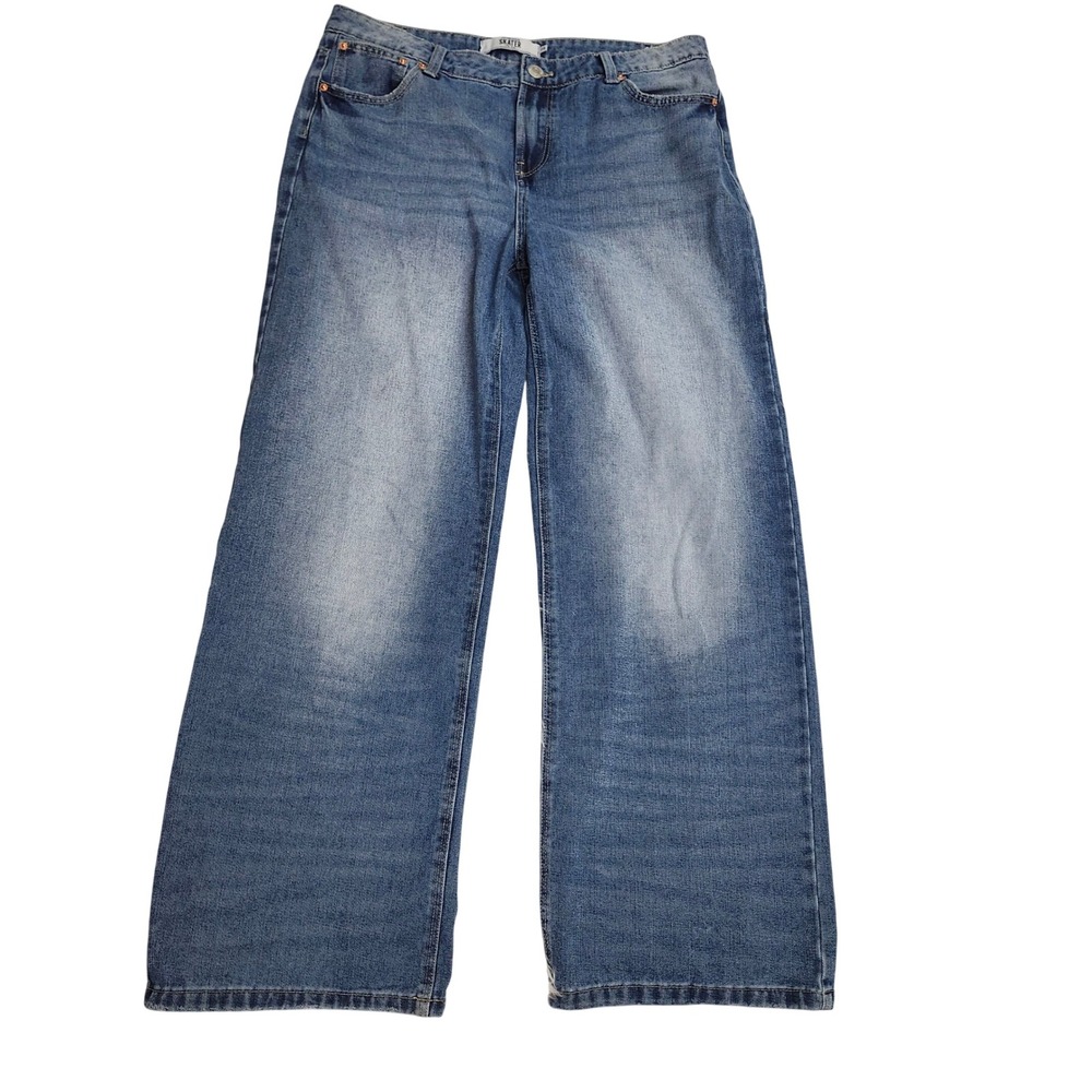 Refuge Denim‎ Skater Low Rise Wide Leg Jeans Medium Wash Blue Size 9 DARK